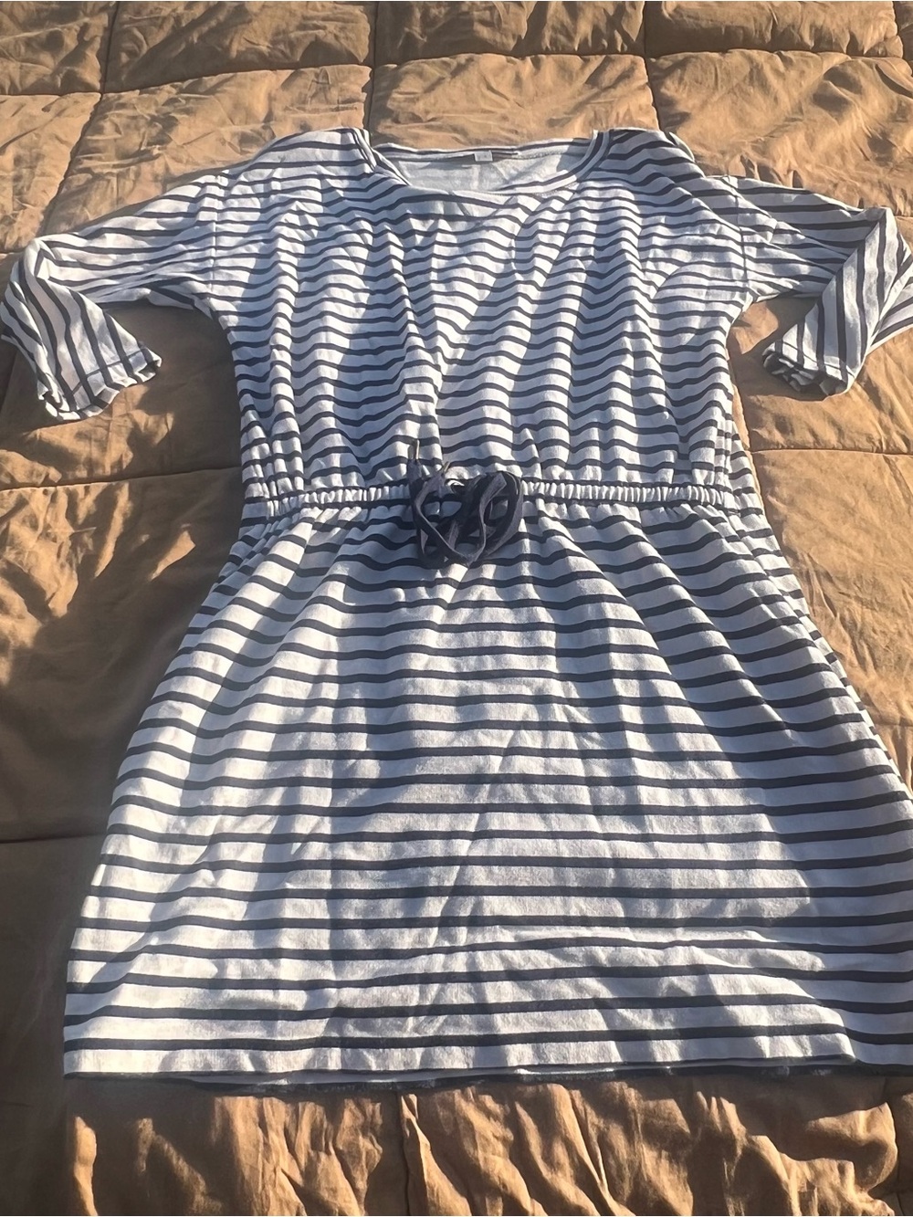 LOFT White and Navy Striped Nautical Coastal Tie Waist Above Knee Dress Size S